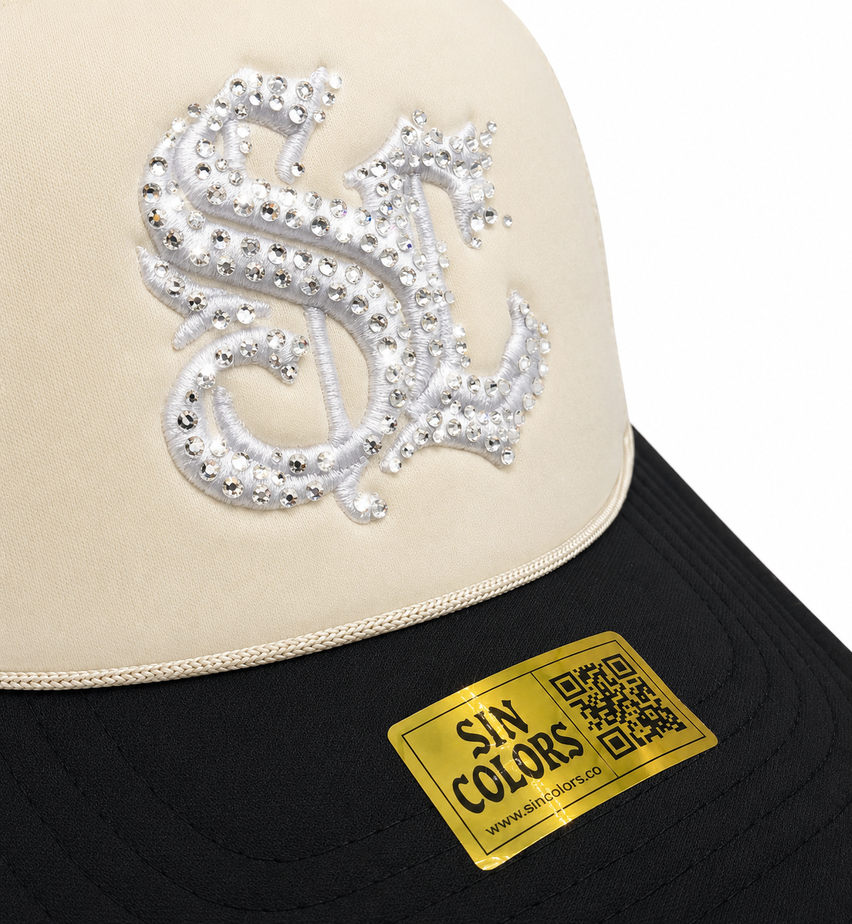 SC *Crystals* Mesh Trucker SnapBack (Beige/Black)