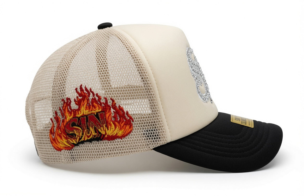 SC *Crystals* Mesh Trucker SnapBack (Beige/Black)