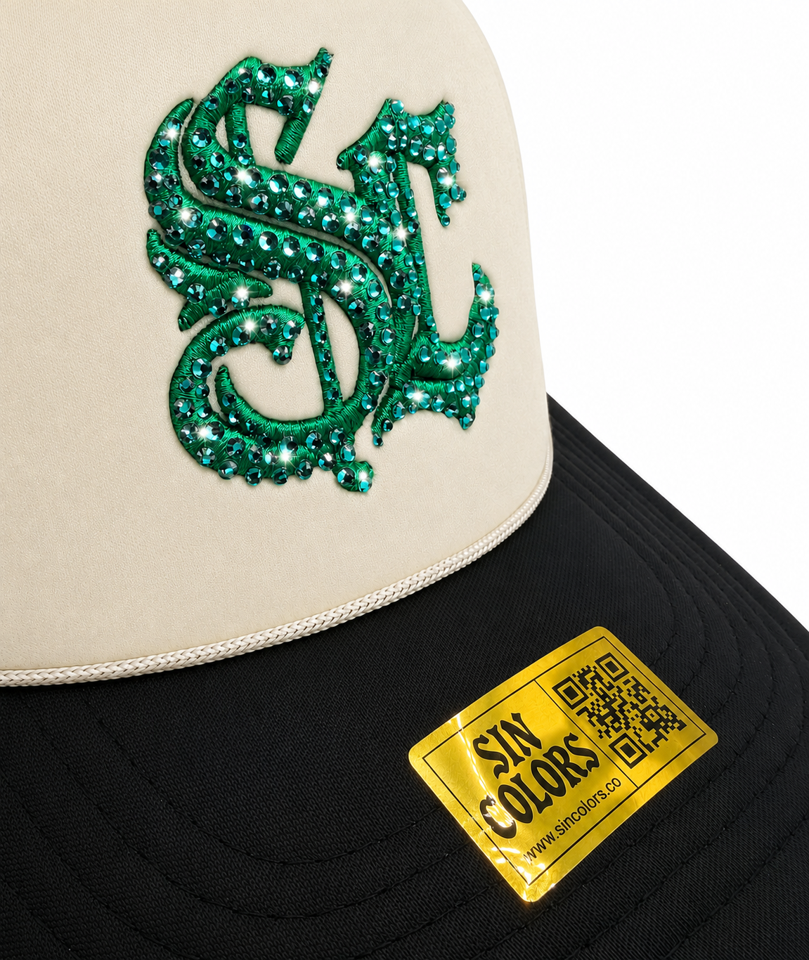 SC *Crystals* Mesh Trucker SnapBack (Beige/Black)
