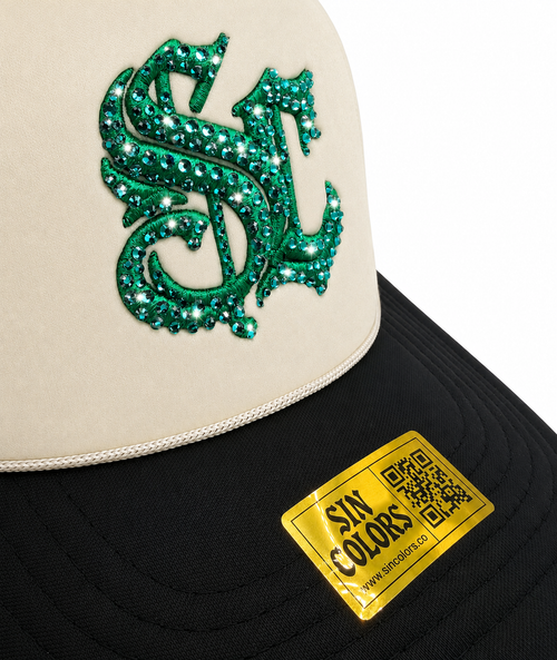 SC *Crystals* Mesh Trucker SnapBack (Beige/Black)