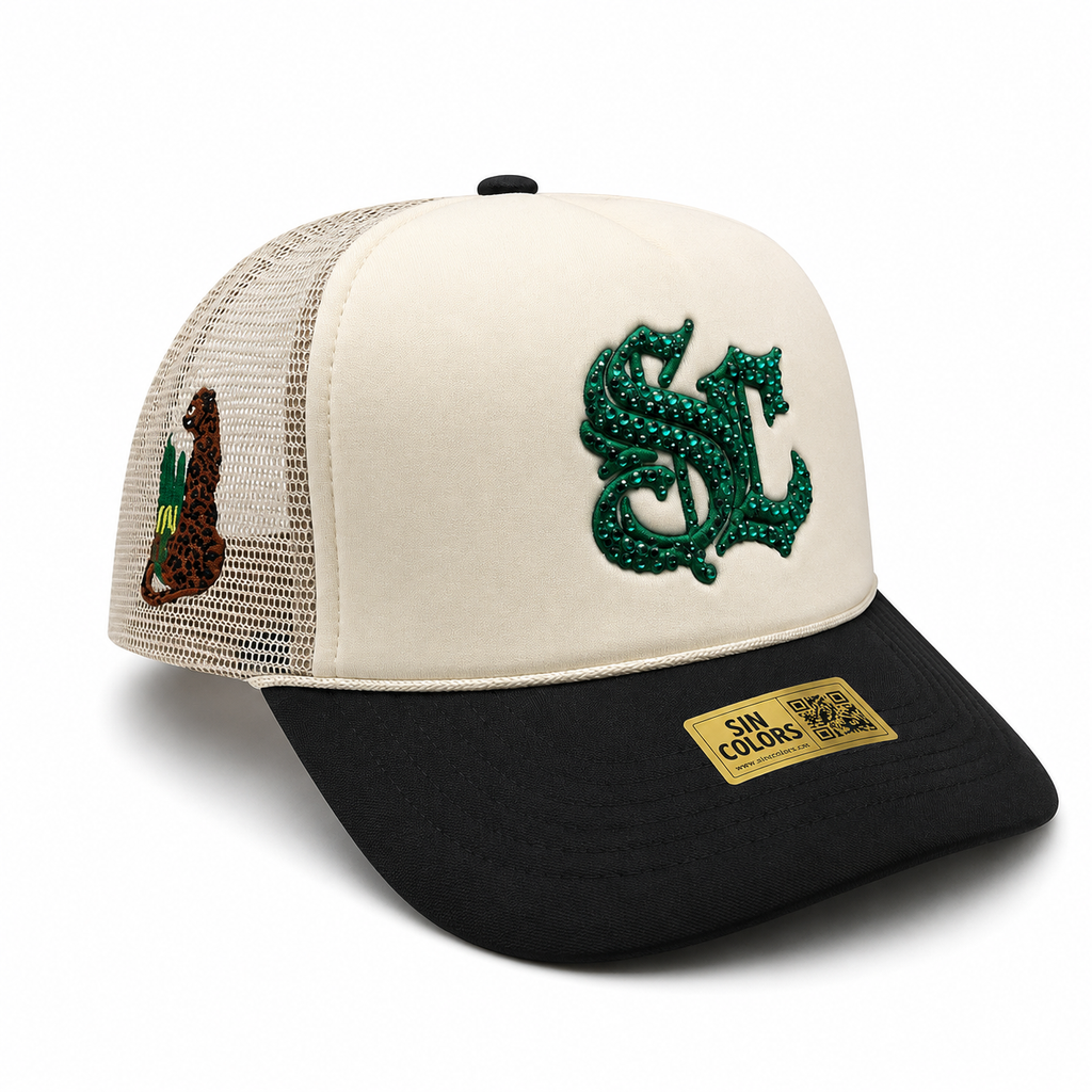 SC *Crystals* Mesh Trucker SnapBack (Beige/Black)