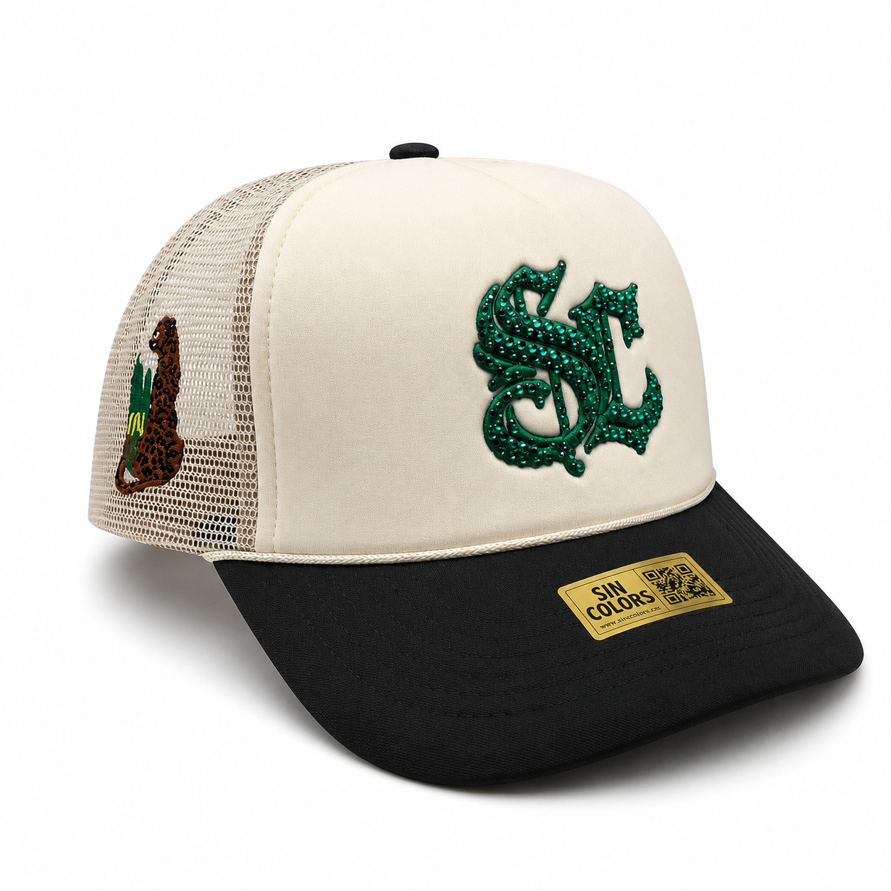 SC *Crystals* Mesh Trucker SnapBack (Beige/Black)