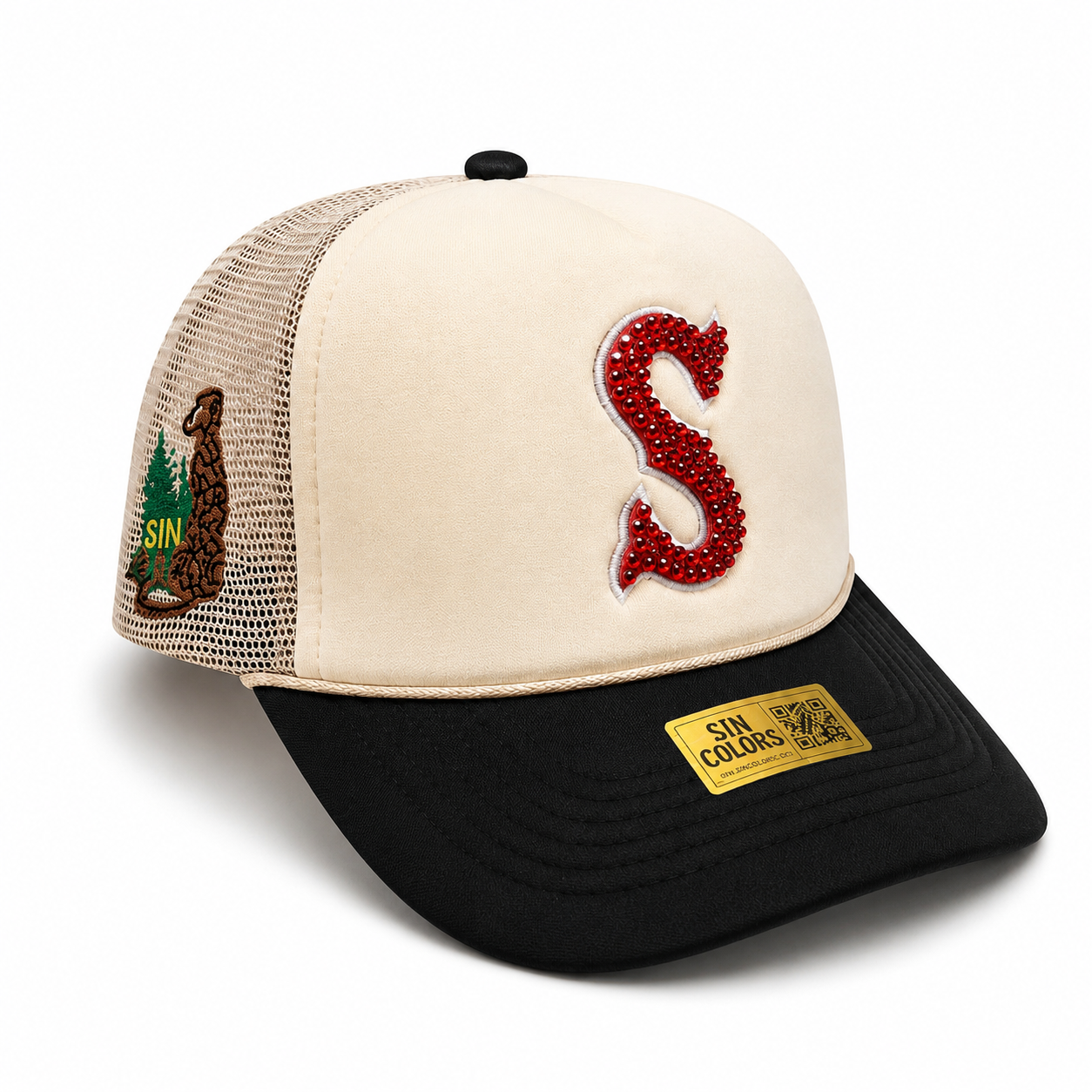 Sox *Crystals* Mesh Trucker SnapBack (Beige/Black)