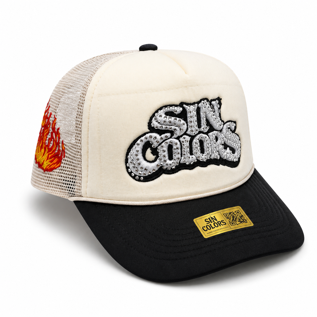 Sin Colors *Crystals* Mesh Trucker SnapBack (Beige/Black)