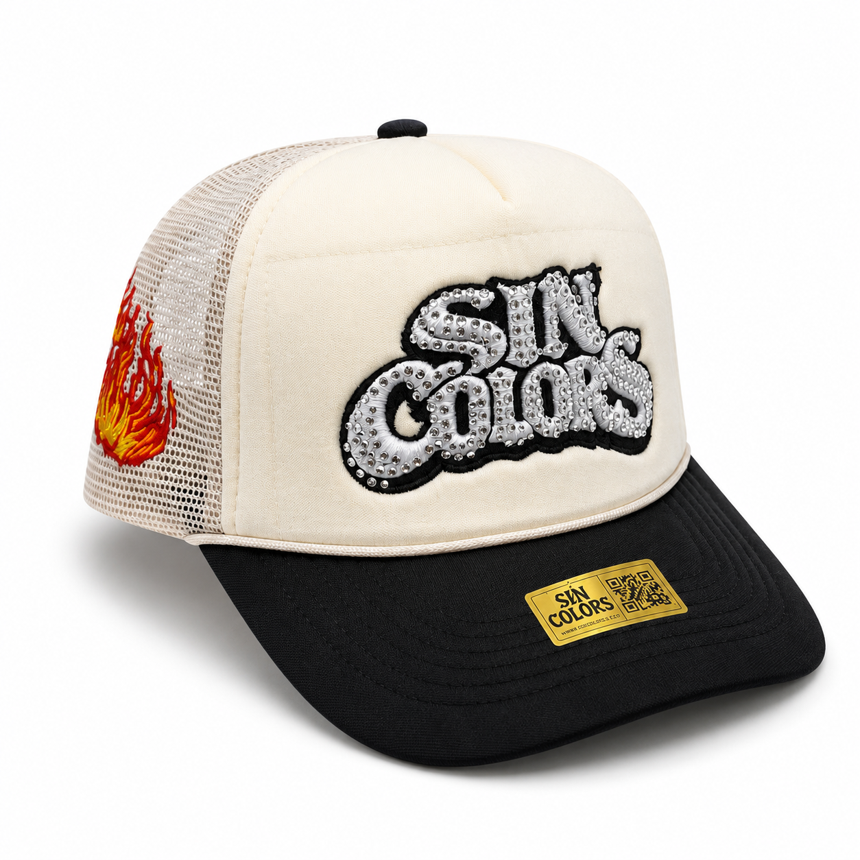 Sin Colors *Crystals* Mesh Trucker SnapBack (Beige/Black)